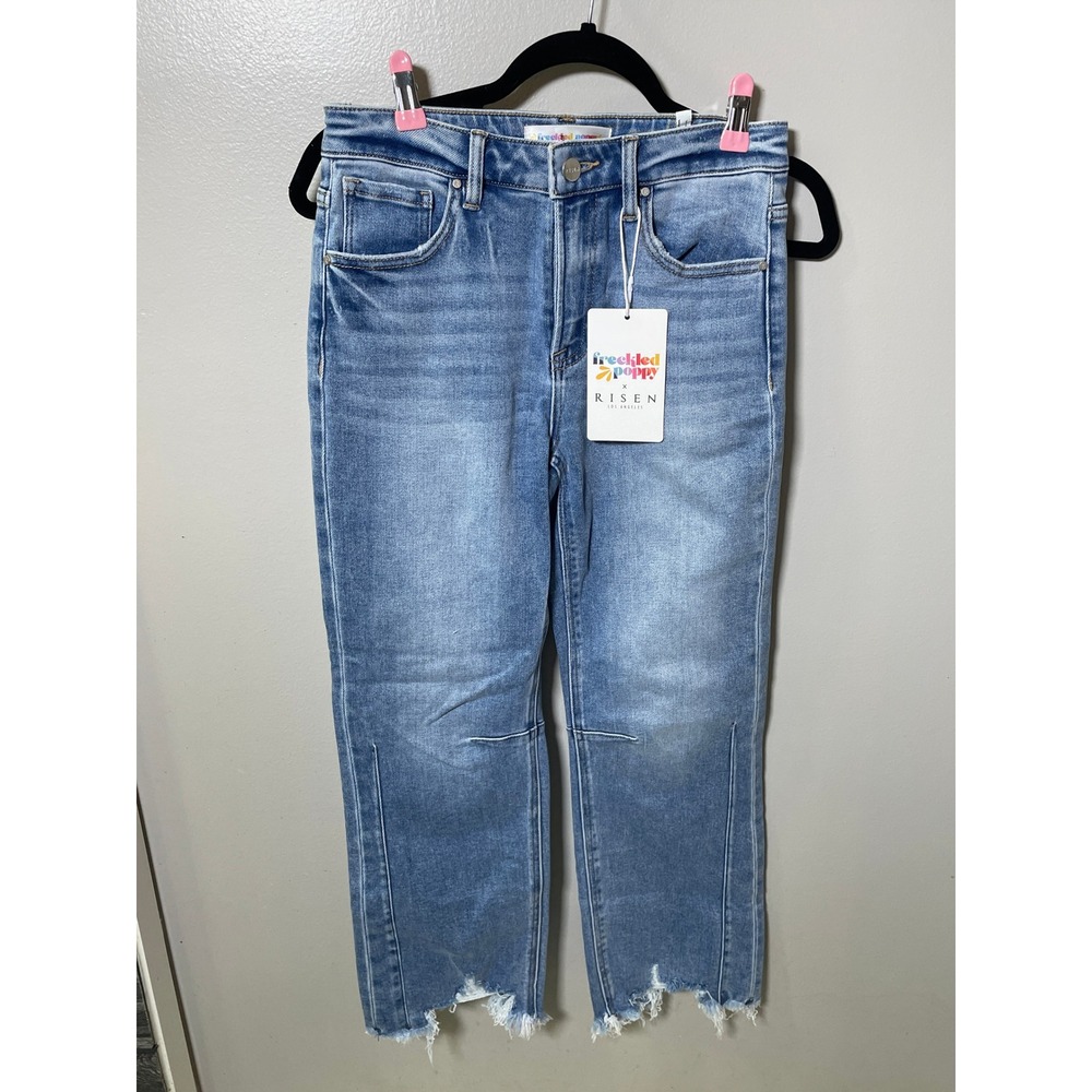 Freckled Poppy x Risen 21516 Jeans High Rise Straight Raw Hem Medium Wash Sz  3